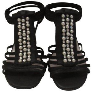 New York Transit Black Strappy Beaded Slingback NWOT